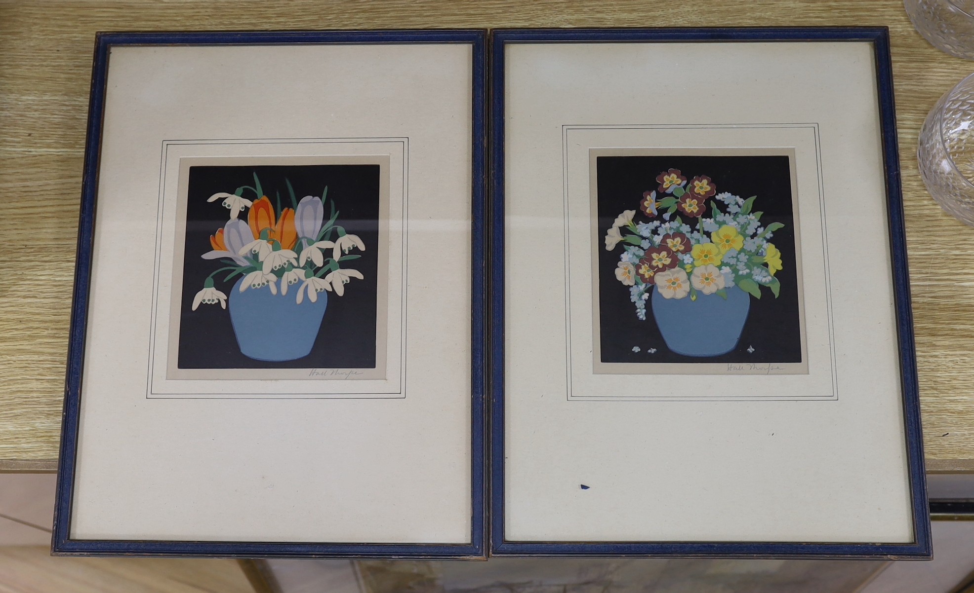 John Hall Thorpe (1874-1947), two woodcuts, 'Snowdrops and Crocus' and 'Pansies and Forget-me-nots', signed in pencil, 18 x 16cm